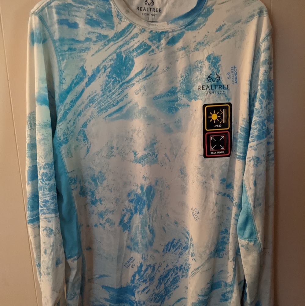 Realtree Aspect Mens Blue Riverdog Long Sleeve Performance Fishing Shirt Large